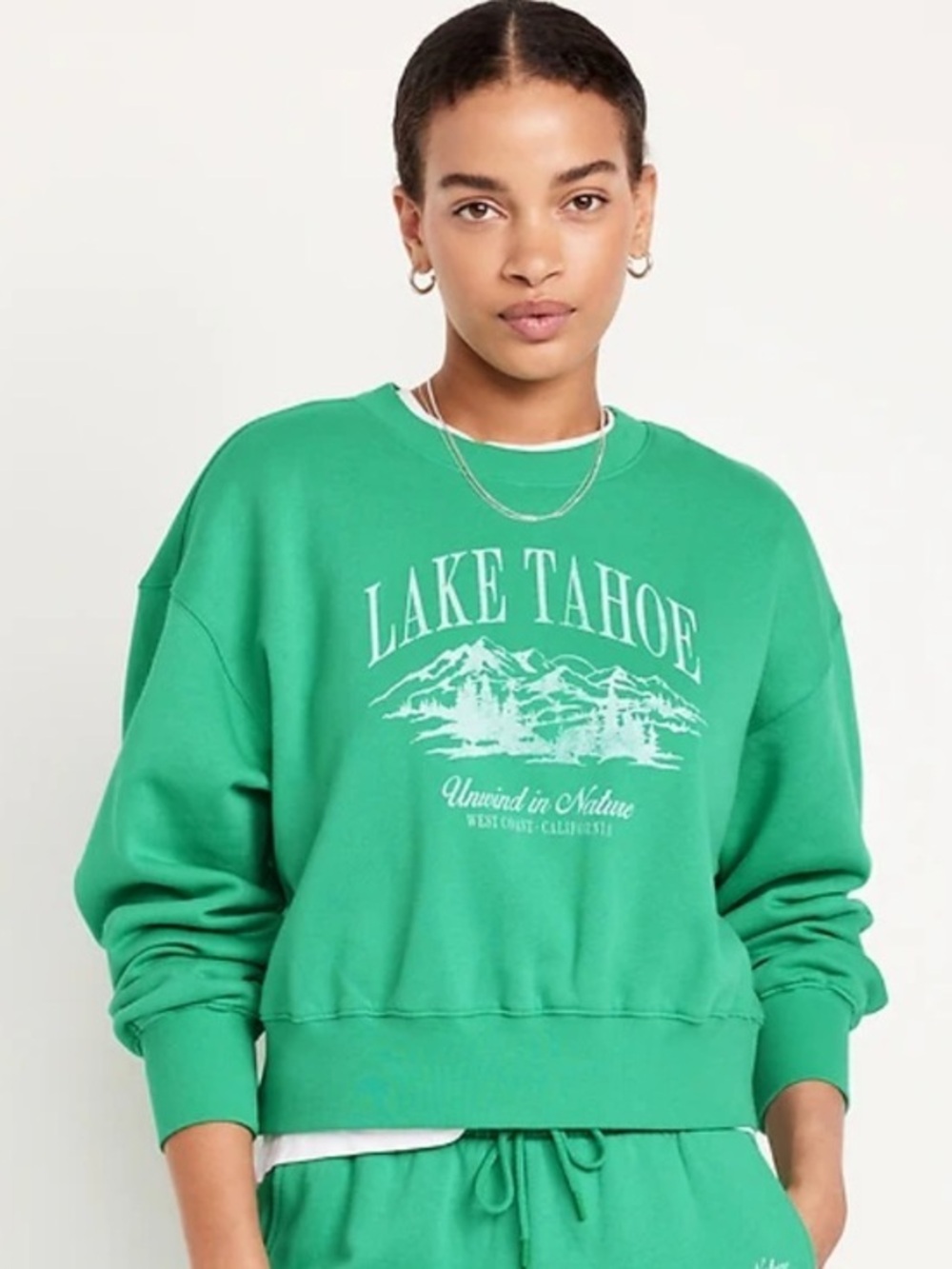 Old Navy Lake Tahoe Graphic Crewneck Sweatshirt, Green, Go Green, Nature Heals
